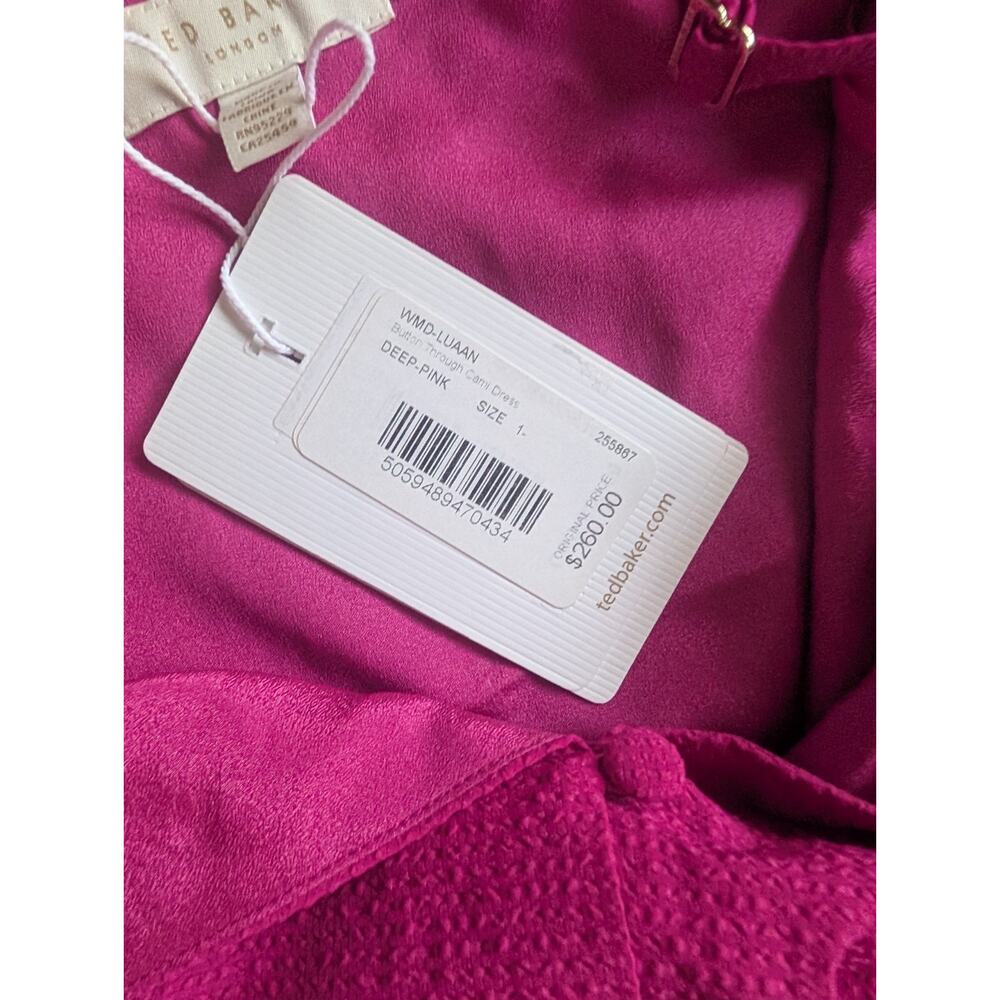NWT Ted Baker Luaan Button Through Cami Midi Dress Ted 1 /US 4 Dark Pink 9HA77 - Picture 7 of 12